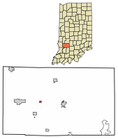 Location of Switz City in Greene County, Indiana.