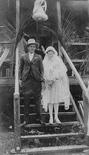Herbert Adair and Gladys Down, Freshwater Hall near Cairns after their marriage 1928