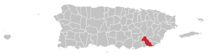 Map of Puerto Rico highlighting Patillas Municipality