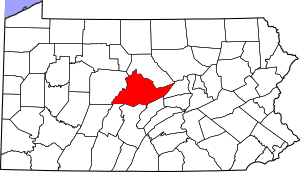 Map of Pennsylvania (Centre County in red)