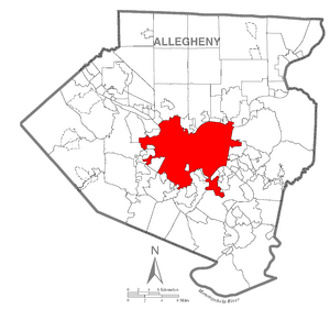 Map of Pittsburgh, Allegheny County, Pennsylvania Highlighted