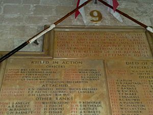 Memorial to officers and men of 9th Lancers who died in WWI-detail