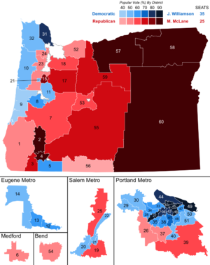 Oregon House of Representatives election, 2016 results by district (shaded)