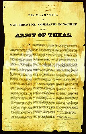 Sam Houston Army of Texas recruitment proclamation Dec 12, 1835