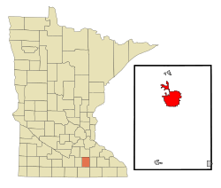 Location of Owatonnawithin Steele County and state of Minnesota