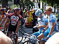 Team Gerolsteiner riders having a chat with CSC rider Jens Voigt during the 2006 Tour de France