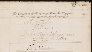 Thomas Tanner's copy of George Herbert's 'The Temple', previously owned by William Sancroft