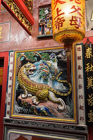 Painting of a tiger at a Buddhist temple in Kuching, Sarawak, Malaysia