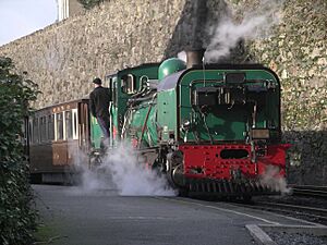 Welsh Highland Railway train leaving Caernarfon