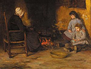 William Gerard Barry - An old woman and children in a cottage interior (1910)