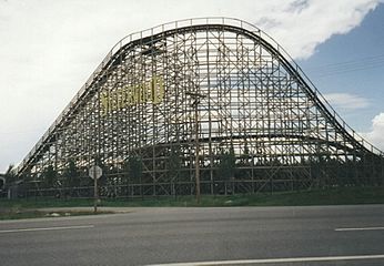 Wooden roller coaster near Sandpoint, ID. Silverwood Theme Park at Athol. (1771734492)