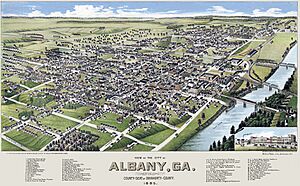 "View of the City of Albany, GA. 'The Artesian City'" - County Seat of Dougherty County (1885)