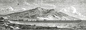 1867 Mount Karioi on the entrance of the Whaingaroa Harbour. Hochstetter