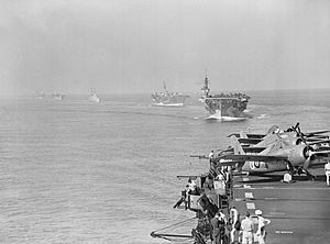 A view from HMS PURSUER of other assault carriers in the naval task force which took part in the landings in the south of France, 7 August 1944. A25184