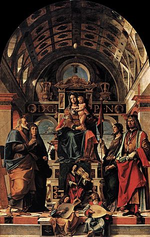 Bartolomeo Montagna - Madonna and Child Enthroned with Saints - WGA16154