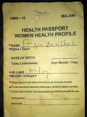 Current Malawi health passport showing 3 languages most used in Malawi, English, Tumbuka and Chewa