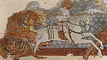 King Saint Ladislaus of Hungary, knight, horse, spear, medieval, fresco, Transylvania