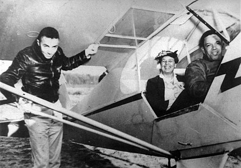 First Lady Eleanor Roosevelt, center, is shown in a digital image of a photo taken with U.S. Army Air Corps Tuskegee Airman pilot C. Alfred Anderson in March 1941 140223-F-ZZ999-001