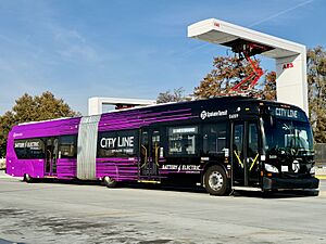 Full Spokane City Line bus charging at SCC transit center October 2023