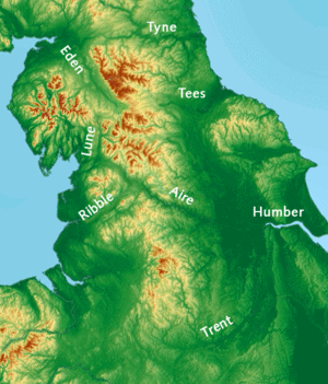 Gaps through Pennine Mountains UK topographic map