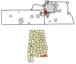 Location of Taylor in Geneva County and Houston County, Alabama.