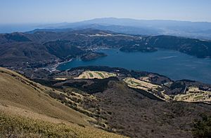View of Lake Ashi and Hakone Town from Mount Hakone Komagatake