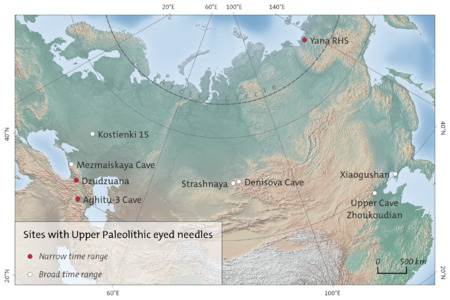 Map of Upper Paleolithic eyed needles