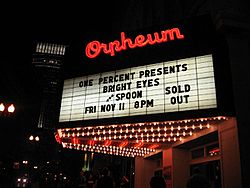 The former steel-letter marquee at Omaha's Orpheum Theater was replaced by a digital marquee in 2013