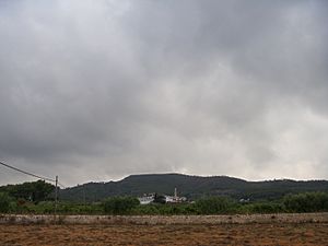 Albinyana, at the foothills of the Coast Rovira, seen from a vineyard