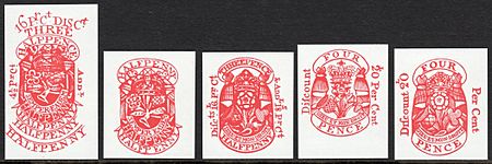 Reproduction newspaper tax stamps 1785-1815 from the Royal Mail 'The Story of the Times' prestige stamp book 1985