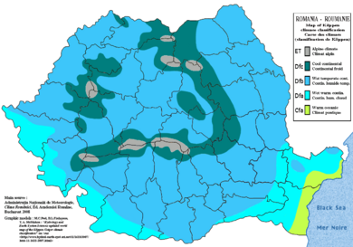 Romania map of Köppen climate classification