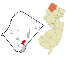 Map of Lake Mohawk in Sussex County. Inset: Location of Sussex County in New Jersey.