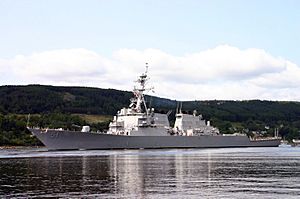 US Navy 050606-N-0000C-002 The guided missile destroyer USS Arleigh Burke (DDG 51) departs Clyde Naval Base in Faslane, Scotland