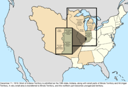 Map of the change to the United States in central North America on December 11, 1816