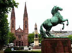 Luisenplatz in Wiesbaden with the Bonifatiuskirche in the background