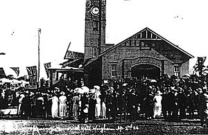 1967 - Wingham Memorial Town Hall - Photograph of the opening day celebrations on 2 April 1924, from the 75th anniversary souvenir program, 1999. (5053369b14)
