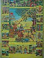 A didactic print from the 1960's that uses the Gita scene as a focal point for general religious instruction