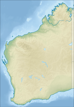 A map of Western Australia with a mark for Benger Swamp