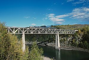 BCRAIL RDCs on East Pine River bridge, Sundance, BC on September 15, 1987, West Coast Railway Excursion (22143738734)