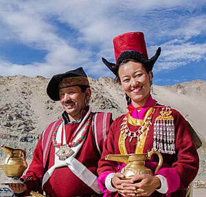 Beautiful Leh Couple In Traditional Dress (202673443)