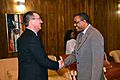 Deputy Secretary of Defense Ashton B. Carter, left, is greeted by Ethiopian Prime Minister Hailemariam Desalegn at his office in Addis Ababa, Ethiopia, on July 24, 2013 130724-M-EV637-339