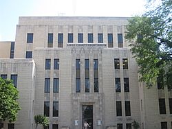 The Gregg County Courthouse of Art Deco design in Longview designed by architects Voelcker and Dixon. William R. Hughes was the county judge when the structure was completed in 1932.