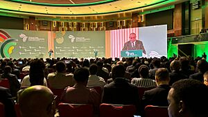 H.E. Hailemariam Dessalegn delivering welcoming speech at the Africa Food Systems Forum 2024 in Kigali, Rwanda, 2 September 2024