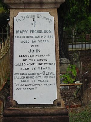 Headstone for John and Mary Nicholson, St Matthews Anglican Church, Grovely