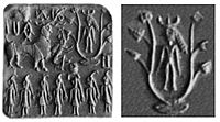 Horned deities on an Indus Valley seal with detail