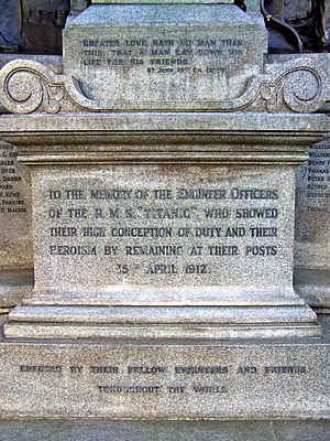 Inscription on Titanic Engineers' Memorial, Southampton