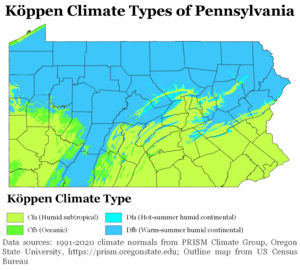 Köppen Climate Types Pennsylvania