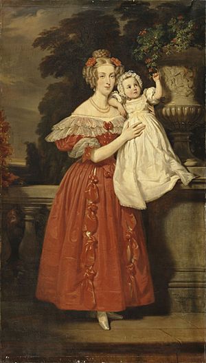 Louise, Queen of the Belgians with her son Leopold, Duke of Brabant