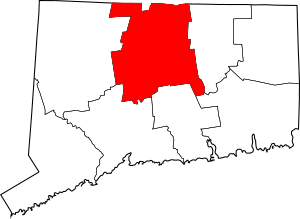 Map of Connecticut highlighting Hartford County