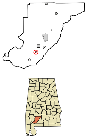 Location in Monroe County, Alabama